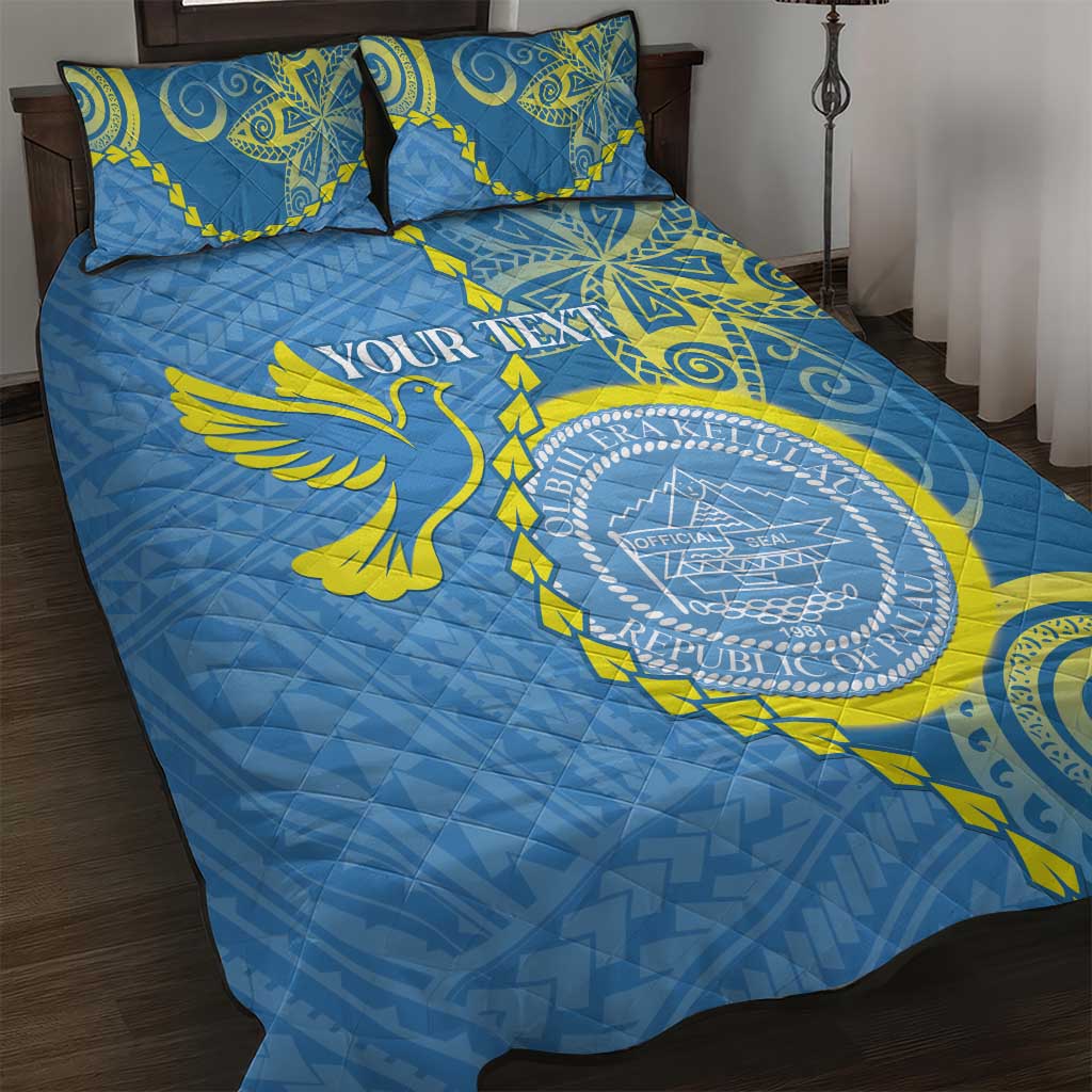 Personalised Palau Independence Day Quilt Bed Set Belau Coat Of Arms Polynesian Curve Style