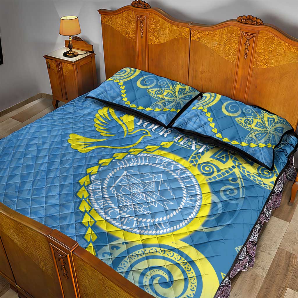Personalised Palau Independence Day Quilt Bed Set Belau Coat Of Arms Polynesian Curve Style