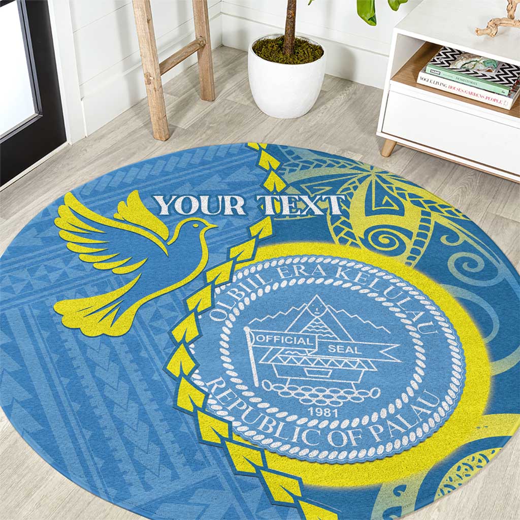 Personalised Palau Independence Day Round Carpet Belau Coat Of Arms Polynesian Curve Style