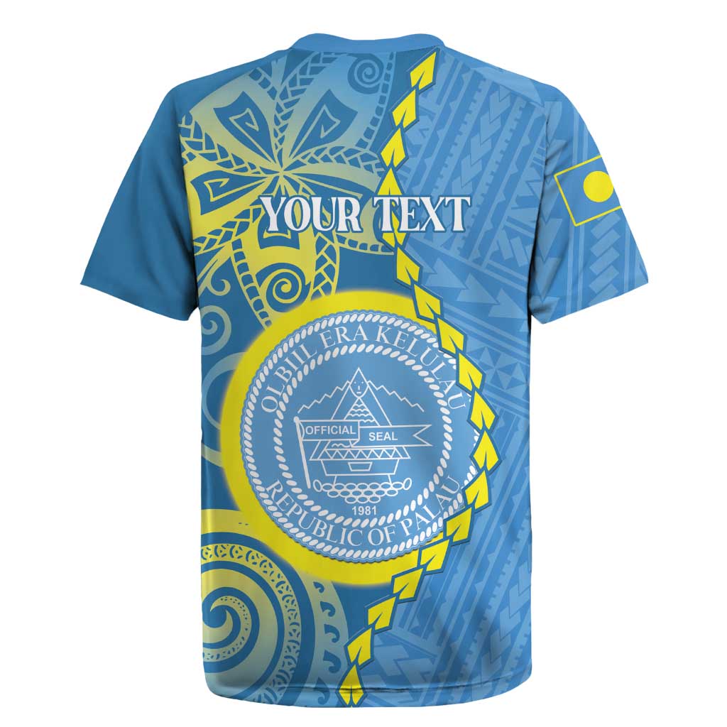 Personalised Palau Independence Day Rugby Jersey Belau Coat Of Arms Polynesian Curve Style