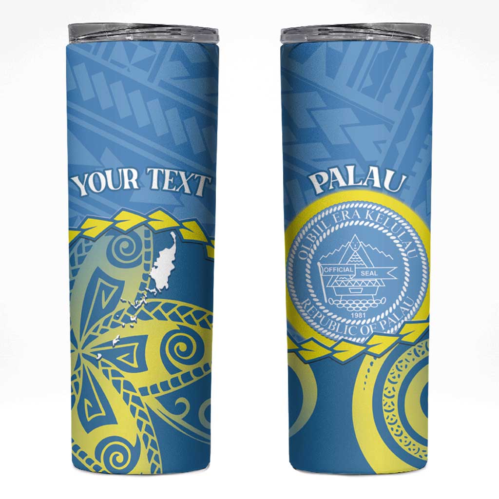 Personalised Palau Independence Day Skinny Tumbler Belau Coat Of Arms Polynesian Curve Style