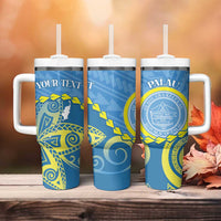 Personalised Palau Independence Day Tumbler With Handle Belau Coat Of Arms Polynesian Curve Style LT14 - Polynesian Pride