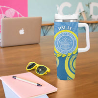 Personalised Palau Independence Day Tumbler With Handle Belau Coat Of Arms Polynesian Curve Style LT14 - Polynesian Pride