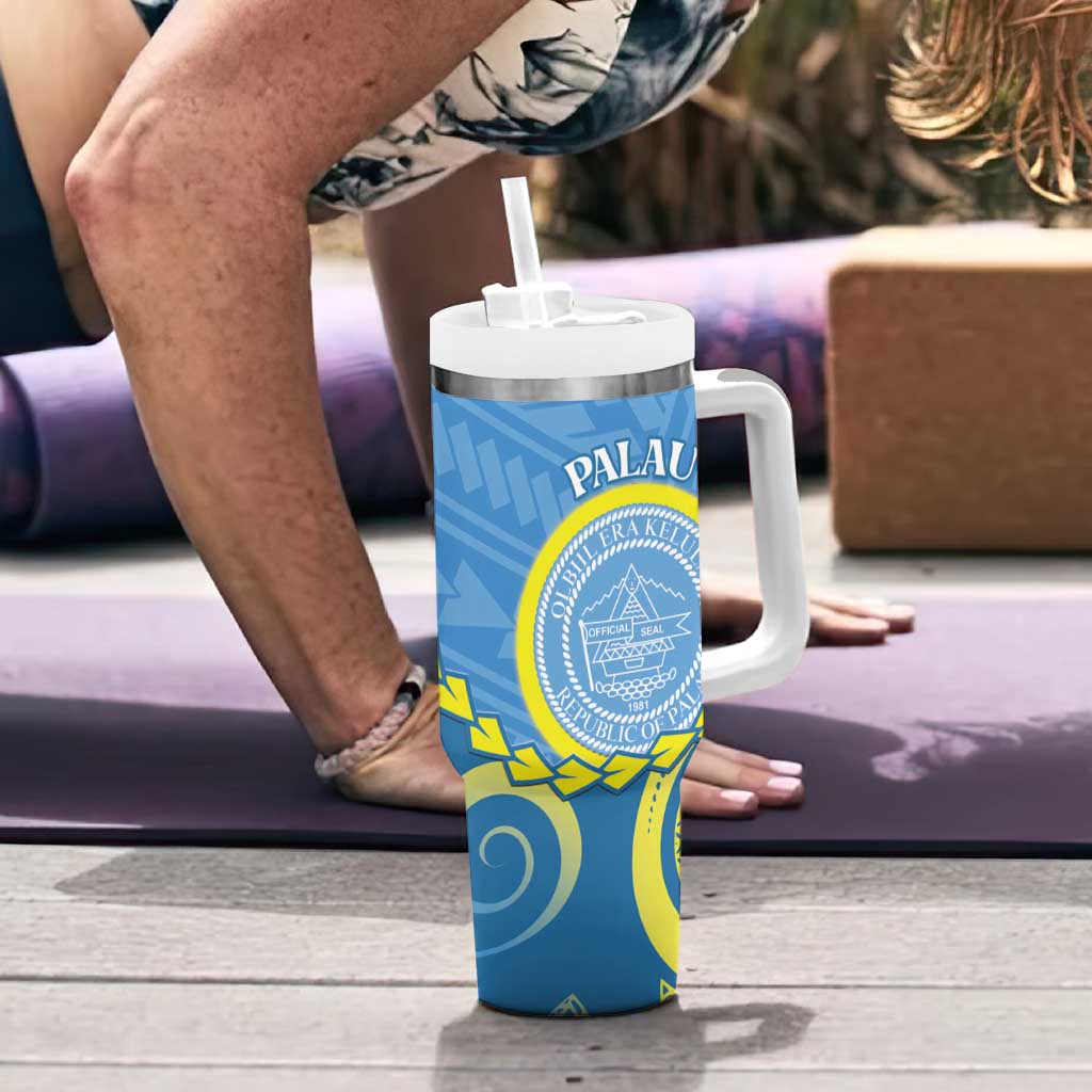 Personalised Palau Independence Day Tumbler With Handle Belau Coat Of Arms Polynesian Curve Style LT14 - Polynesian Pride
