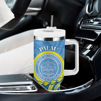 Personalised Palau Independence Day Tumbler With Handle Belau Coat Of Arms Polynesian Curve Style LT14 - Polynesian Pride