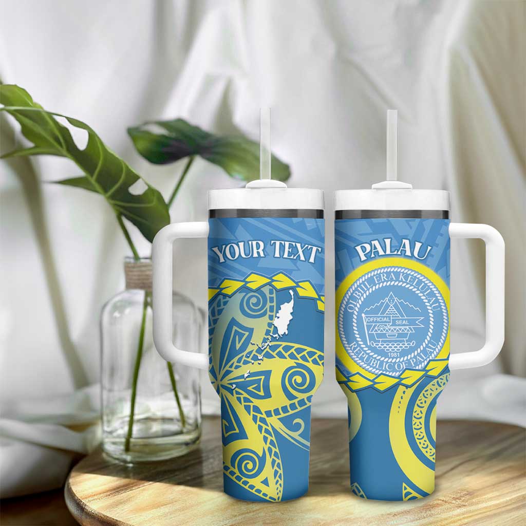 Personalised Palau Independence Day Tumbler With Handle Belau Coat Of Arms Polynesian Curve Style LT14 - Polynesian Pride