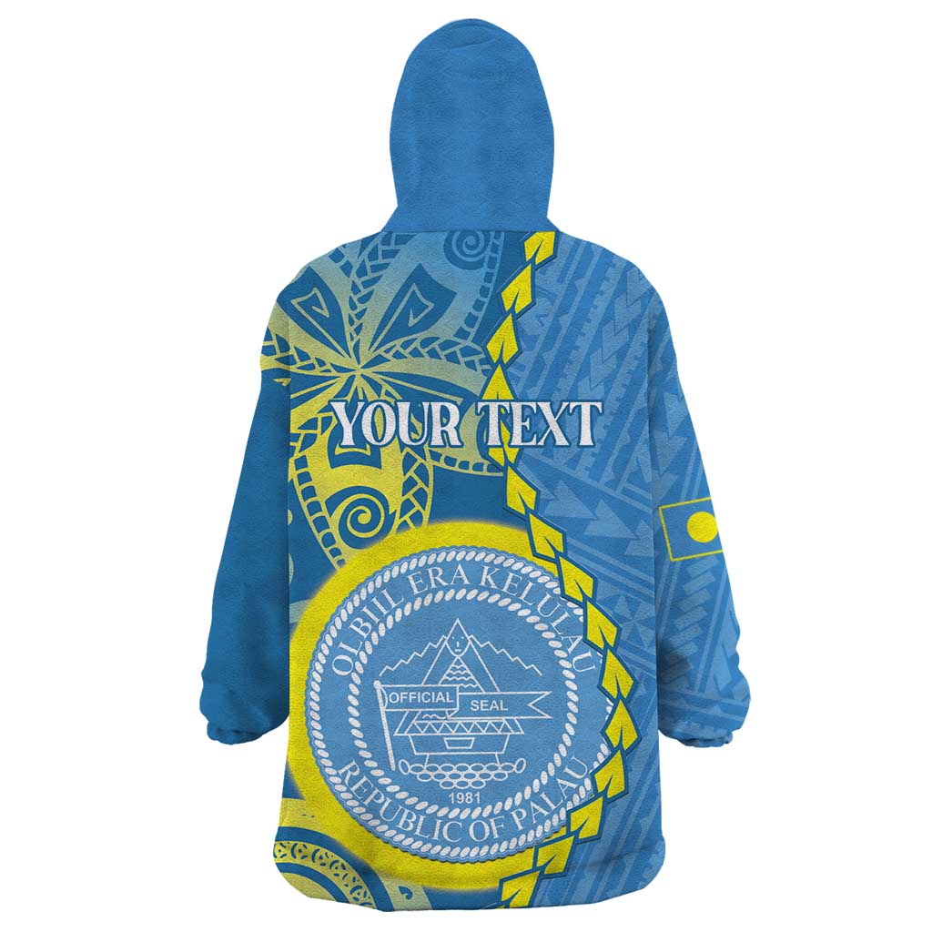 Personalised Palau Independence Day Wearable Blanket Hoodie Belau Coat Of Arms Polynesian Curve Style