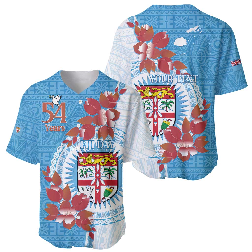 Personalised Fiji Day Baseball Jersey Fijian Tapa Pattern Mix Tagimoucia - Blue Version