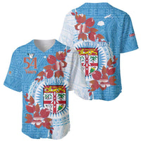 Personalised Fiji Day Baseball Jersey Fijian Tapa Pattern Mix Tagimoucia - Blue Version