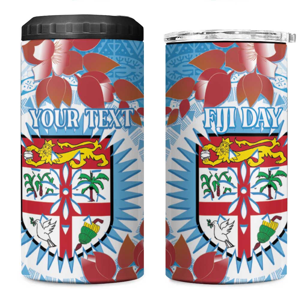 Personalised Fiji Day 4 in 1 Can Cooler Tumbler Fijian Tapa Pattern Mix Tagimoucia - Blue Version