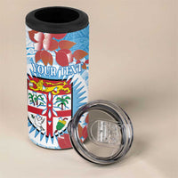Personalised Fiji Day 4 in 1 Can Cooler Tumbler Fijian Tapa Pattern Mix Tagimoucia - Blue Version