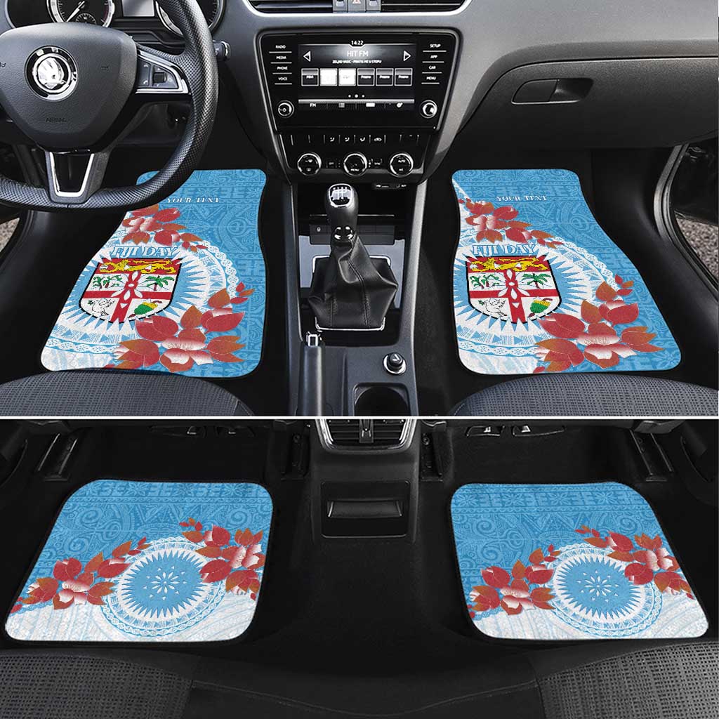 Personalised Fiji Day Car Mats Fijian Tapa Pattern Mix Tagimoucia - Blue Version