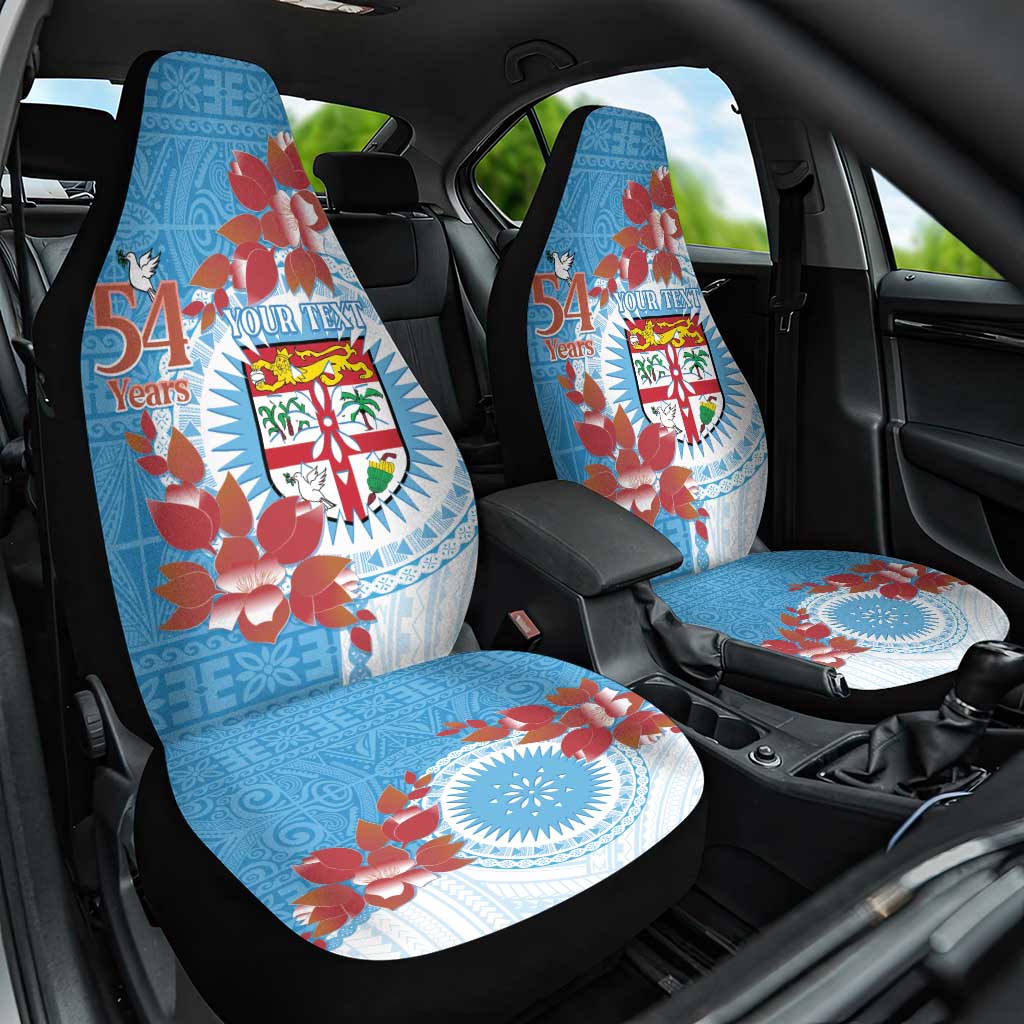 Personalised Fiji Day Car Seat Cover Fijian Tapa Pattern Mix Tagimoucia - Blue Version