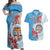 Personalised Fiji Day Couples Matching Off Shoulder Maxi Dress and Hawaiian Shirt Fijian Tapa Pattern Mix Tagimoucia - Blue Version