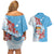 Personalised Fiji Day Couples Matching Off Shoulder Short Dress and Hawaiian Shirt Fijian Tapa Pattern Mix Tagimoucia - Blue Version