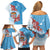 Personalised Fiji Day Family Matching Off Shoulder Short Dress and Hawaiian Shirt Fijian Tapa Pattern Mix Tagimoucia - Blue Version