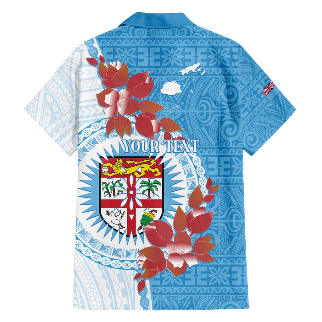 Personalised Fiji Day Family Matching Short Sleeve Bodycon Dress and Hawaiian Shirt Fijian Tapa Pattern Mix Tagimoucia - Blue Version