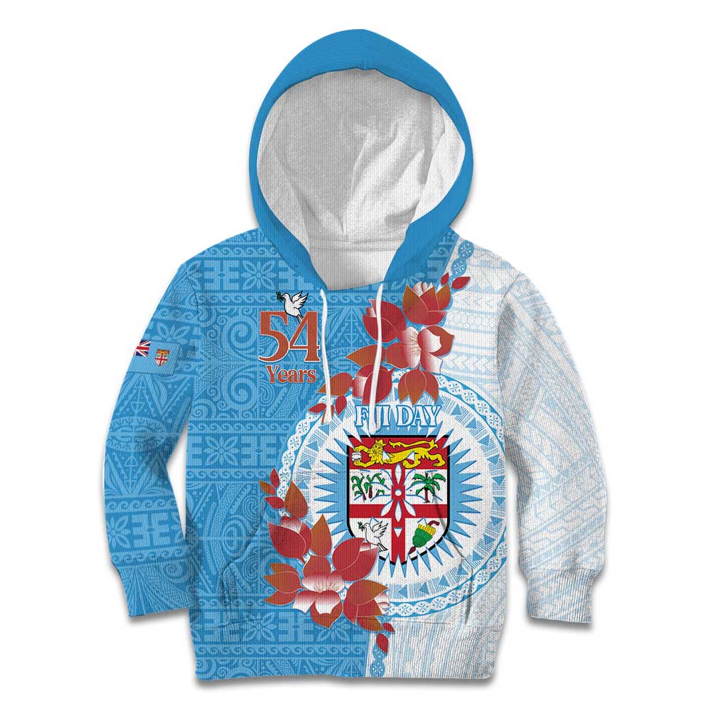 Personalised Fiji Day Kid Hoodie Fijian Tapa Pattern Mix Tagimoucia - Blue Version