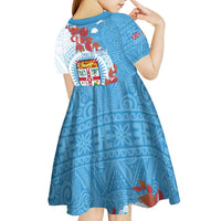 Personalised Fiji Day Kid Short Sleeve Dress Fijian Tapa Pattern Mix Tagimoucia - Blue Version LT14 - Polynesian Pride