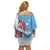 Personalised Fiji Day Off Shoulder Short Dress Fijian Tapa Pattern Mix Tagimoucia - Blue Version