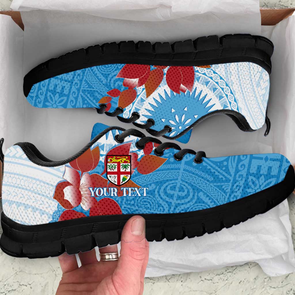 Personalised Fiji Day Sneakers Fijian Tapa Pattern Mix Tagimoucia - Blue Version