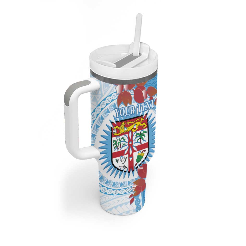 Personalised Fiji Day Tumbler With Handle Fijian Tapa Pattern Mix Tagimoucia - Blue Version