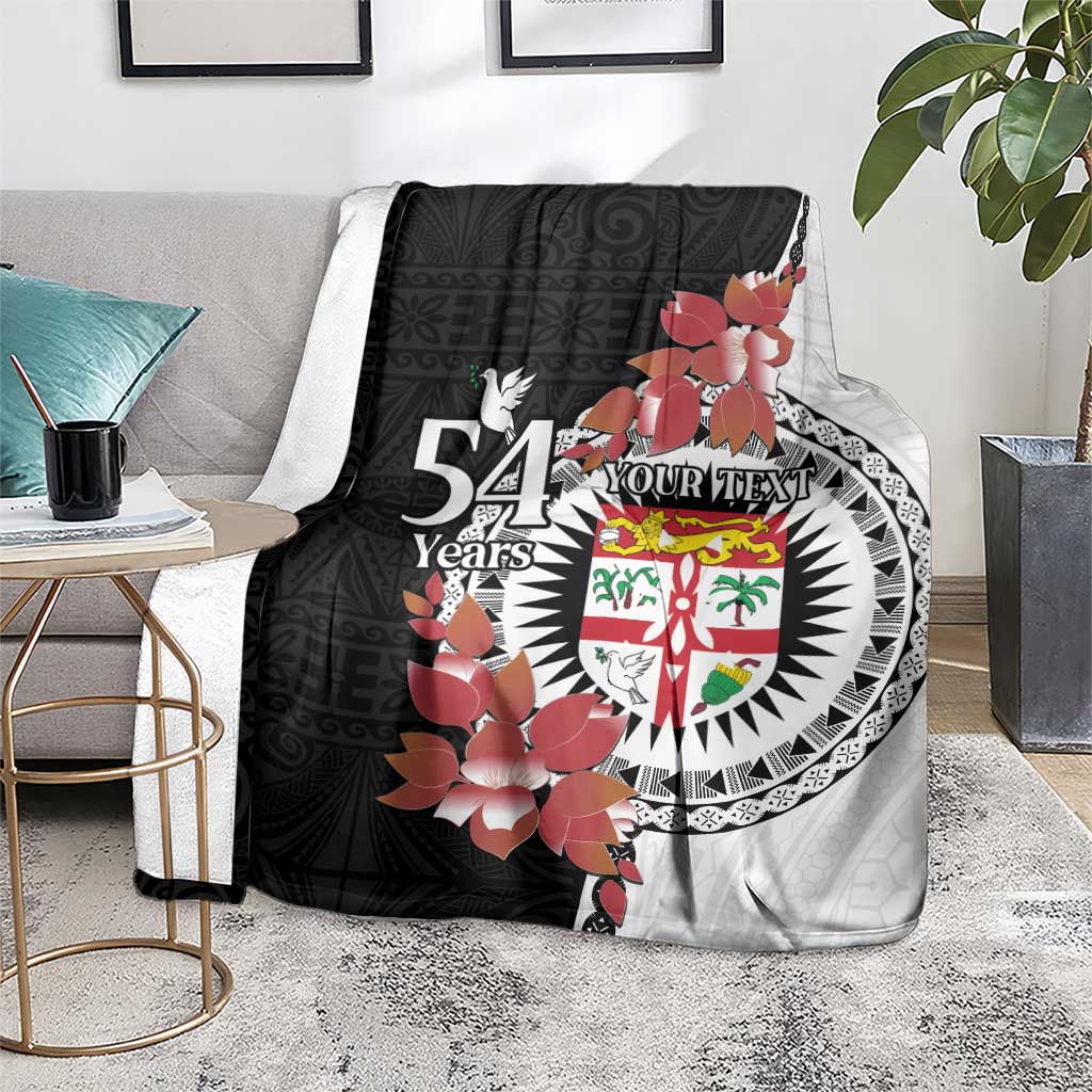 Personalised Fiji Day Blanket Fijian Tapa Pattern Mix Tagimoucia - Black Version