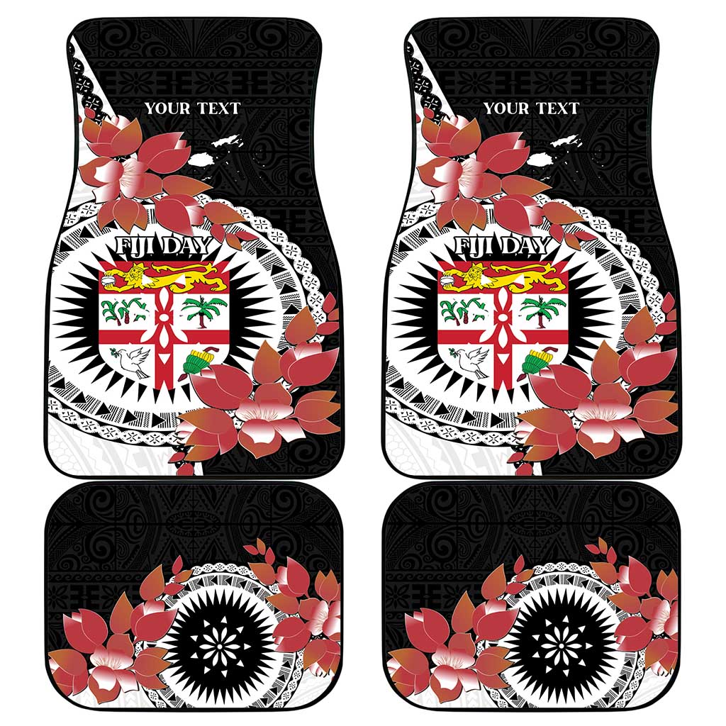 Personalised Fiji Day Car Mats Fijian Tapa Pattern Mix Tagimoucia - Black Version