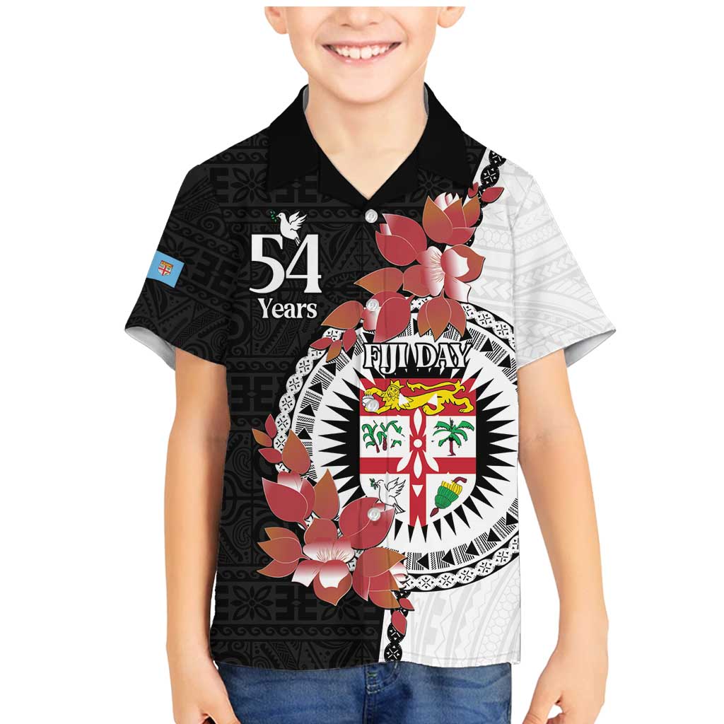 Personalised Fiji Day Family Matching Mermaid Dress and Hawaiian Shirt Fijian Tapa Pattern Mix Tagimoucia - Black Version