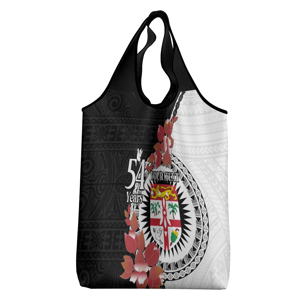 Personalised Fiji Day Grocery Bag Fijian Tapa Pattern Mix Tagimoucia - Black Version