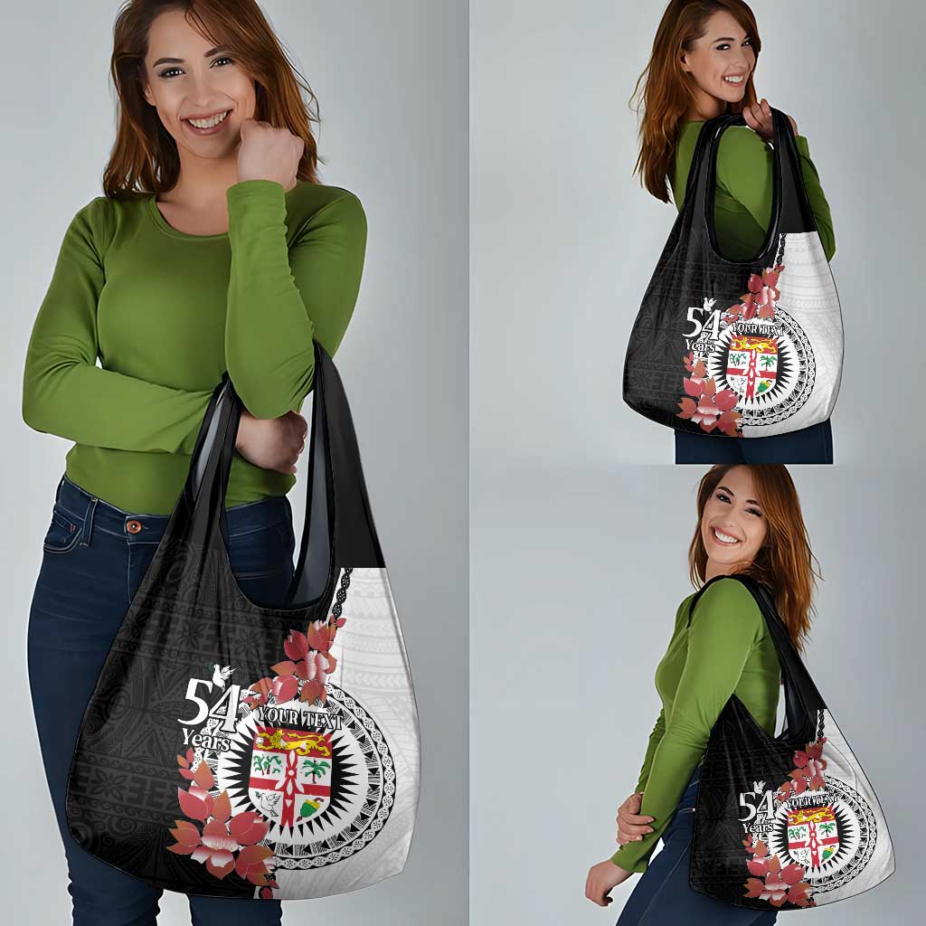 Personalised Fiji Day Grocery Bag Fijian Tapa Pattern Mix Tagimoucia - Black Version