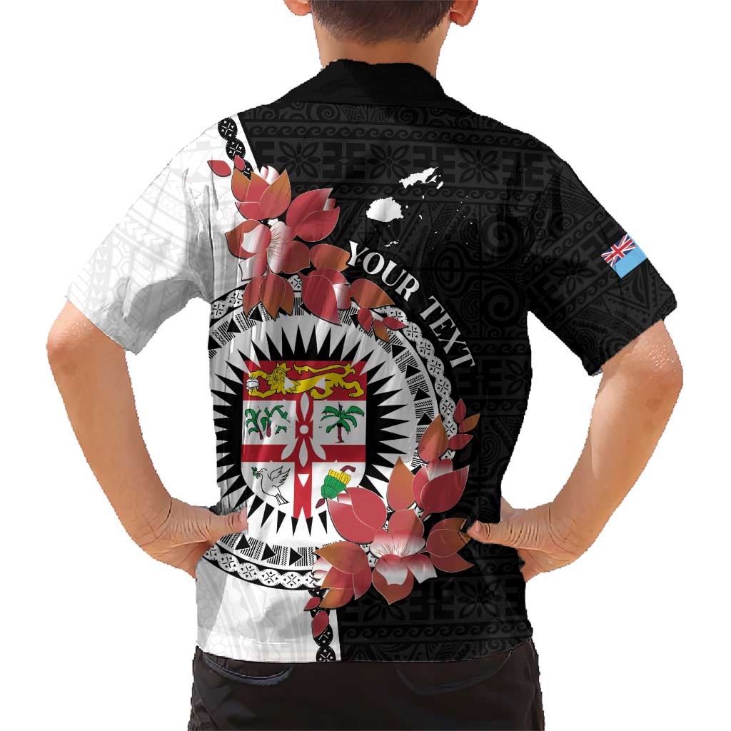 Personalised Fiji Day Kid Hawaiian Shirt Fijian Tapa Pattern Mix Tagimoucia - Black Version LT14 - Polynesian Pride