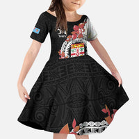 Personalised Fiji Day Kid Short Sleeve Dress Fijian Tapa Pattern Mix Tagimoucia - Black Version LT14 KID Black - Polynesian Pride