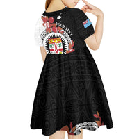 Personalised Fiji Day Kid Short Sleeve Dress Fijian Tapa Pattern Mix Tagimoucia - Black Version LT14 - Polynesian Pride