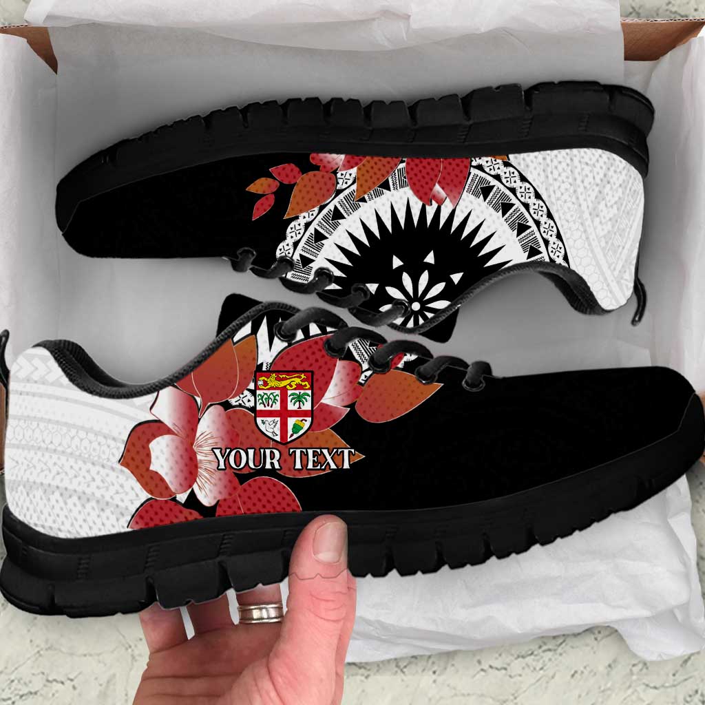 Personalised Fiji Day Sneakers Fijian Tapa Pattern Mix Tagimoucia - Black Version