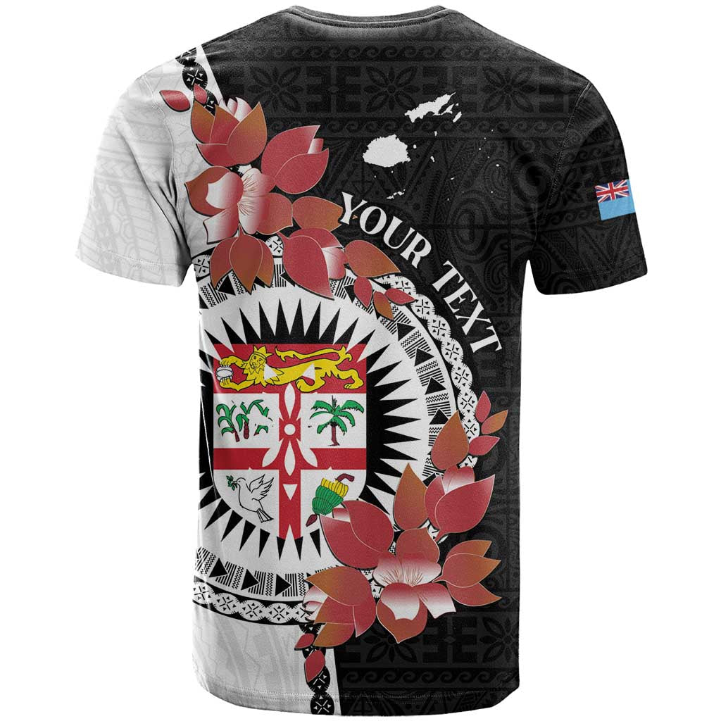 Personalised Fiji Day T Shirt Fijian Tapa Pattern Mix Tagimoucia - Black Version
