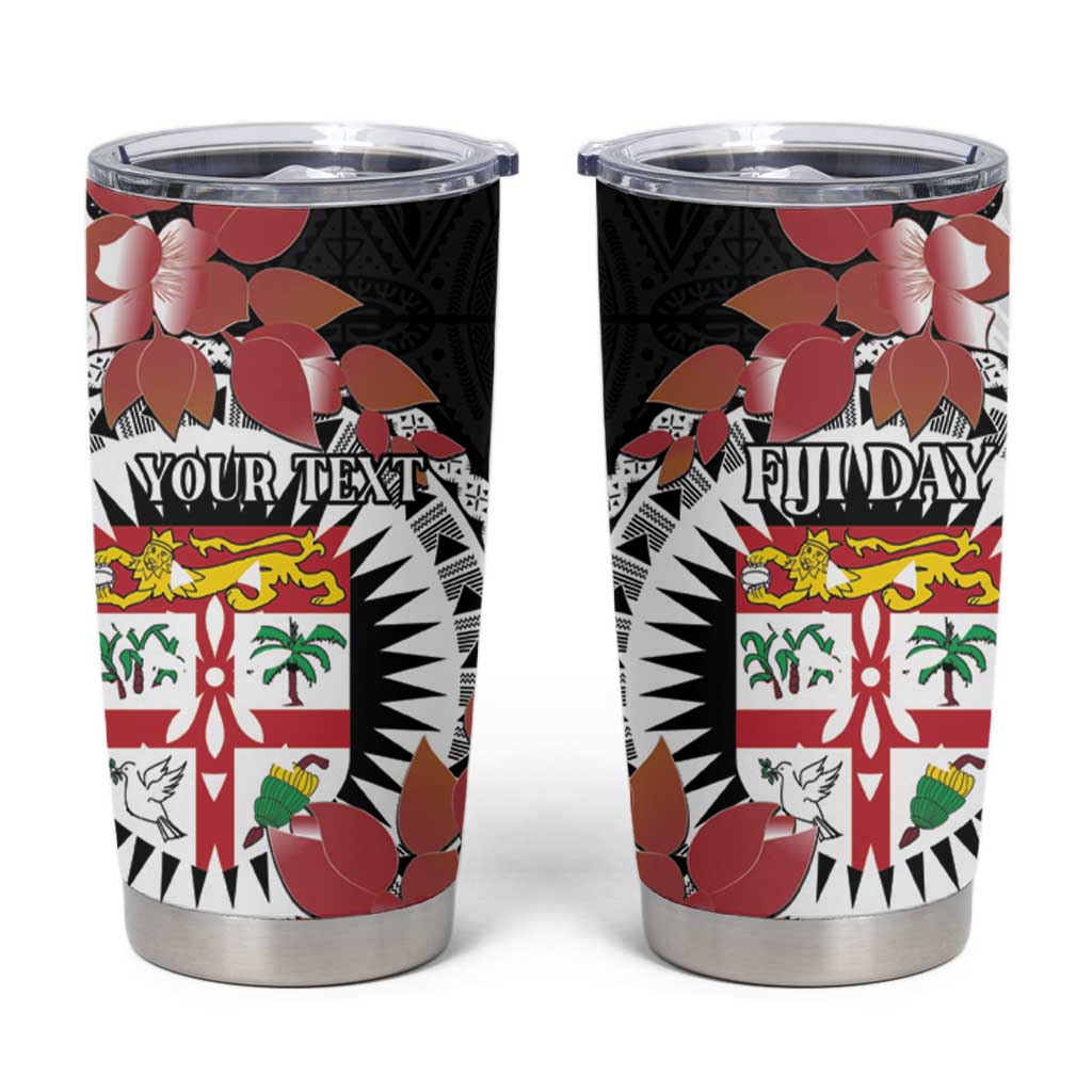 Personalised Fiji Day Tumbler Cup Fijian Tapa Pattern Mix Tagimoucia - Black Version