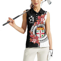Personalised Fiji Day Women Sleeveless Polo Shirt Fijian Tapa Pattern Mix Tagimoucia - Black Version LT14 - Polynesian Pride