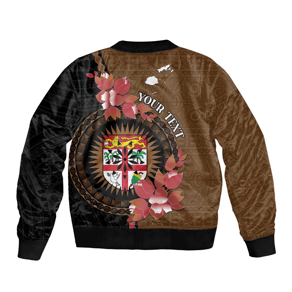 Personalised Fiji Day Bomber Jacket Fijian Tapa Pattern Mix Tagimoucia - Brown Version