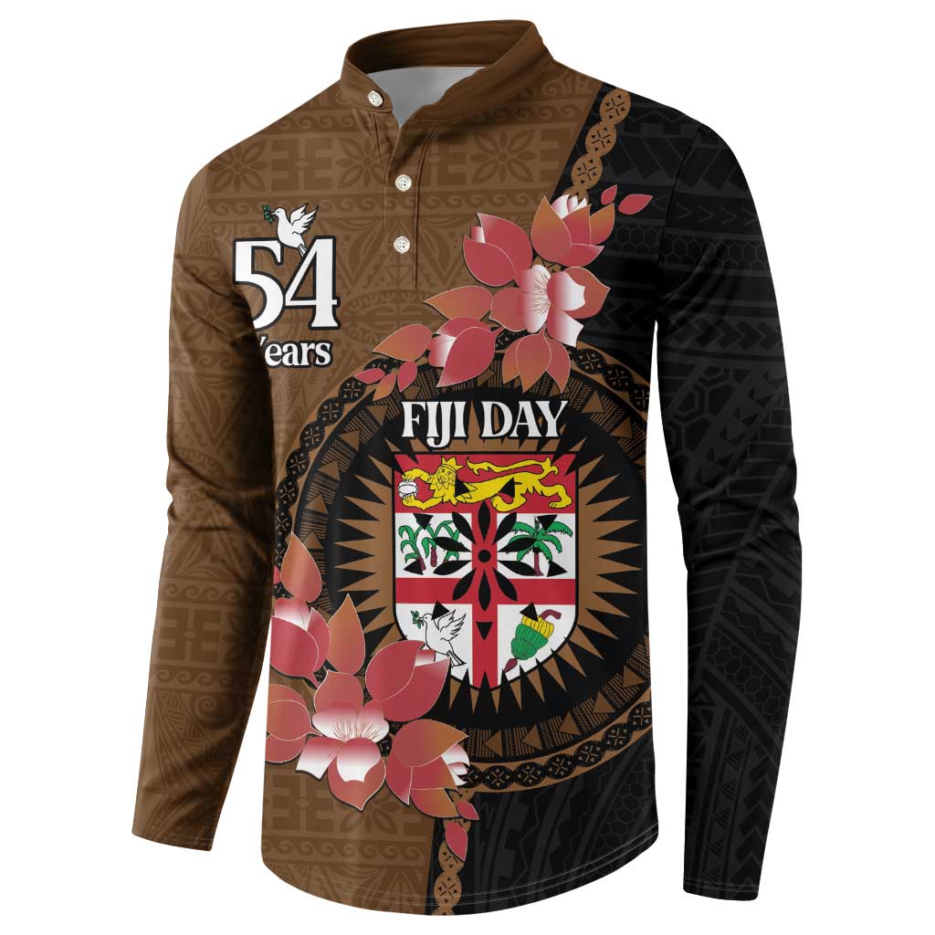 Personalised Fiji Day Button Sweatshirt Fijian Tapa Pattern Mix Tagimoucia - Brown Version