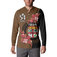 Personalised Fiji Day Button Sweatshirt Fijian Tapa Pattern Mix Tagimoucia - Brown Version
