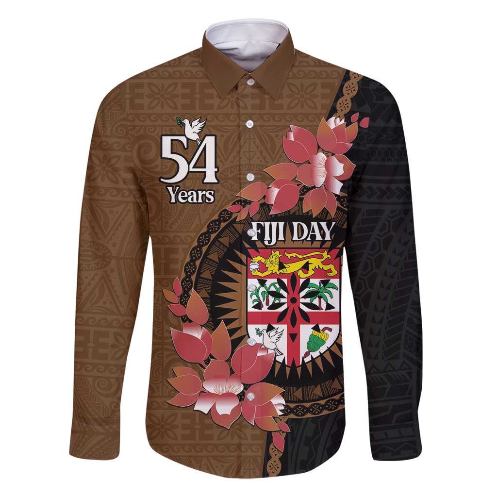 Personalised Fiji Day Family Matching Mermaid Dress and Hawaiian Shirt Fijian Tapa Pattern Mix Tagimoucia - Brown Version