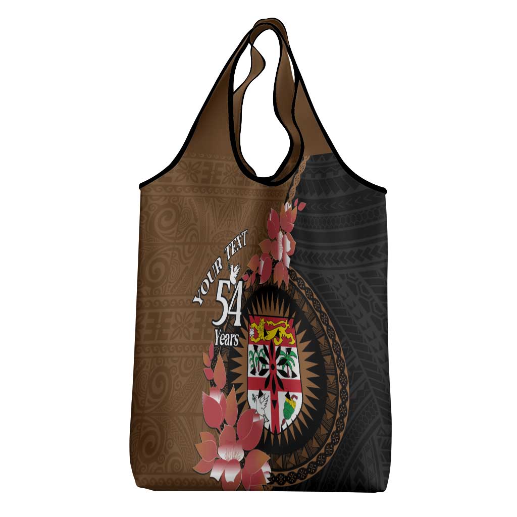 Personalised Fiji Day Grocery Bag Fijian Tapa Pattern Mix Tagimoucia - Brown Version