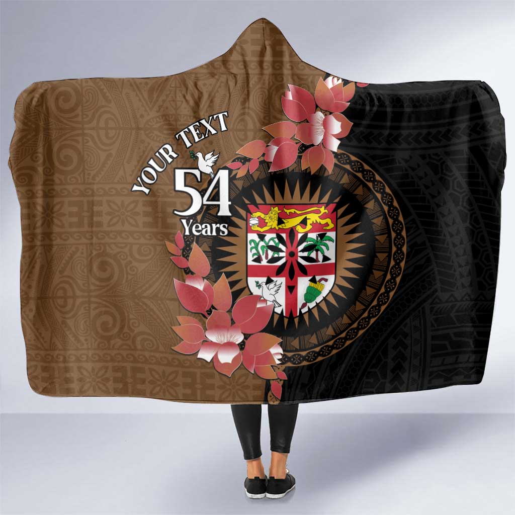 Personalised Fiji Day Hooded Blanket Fijian Tapa Pattern Mix Tagimoucia - Brown Version