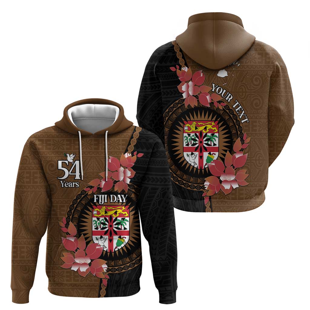 Personalised Fiji Day Hoodie Fijian Tapa Pattern Mix Tagimoucia - Brown Version