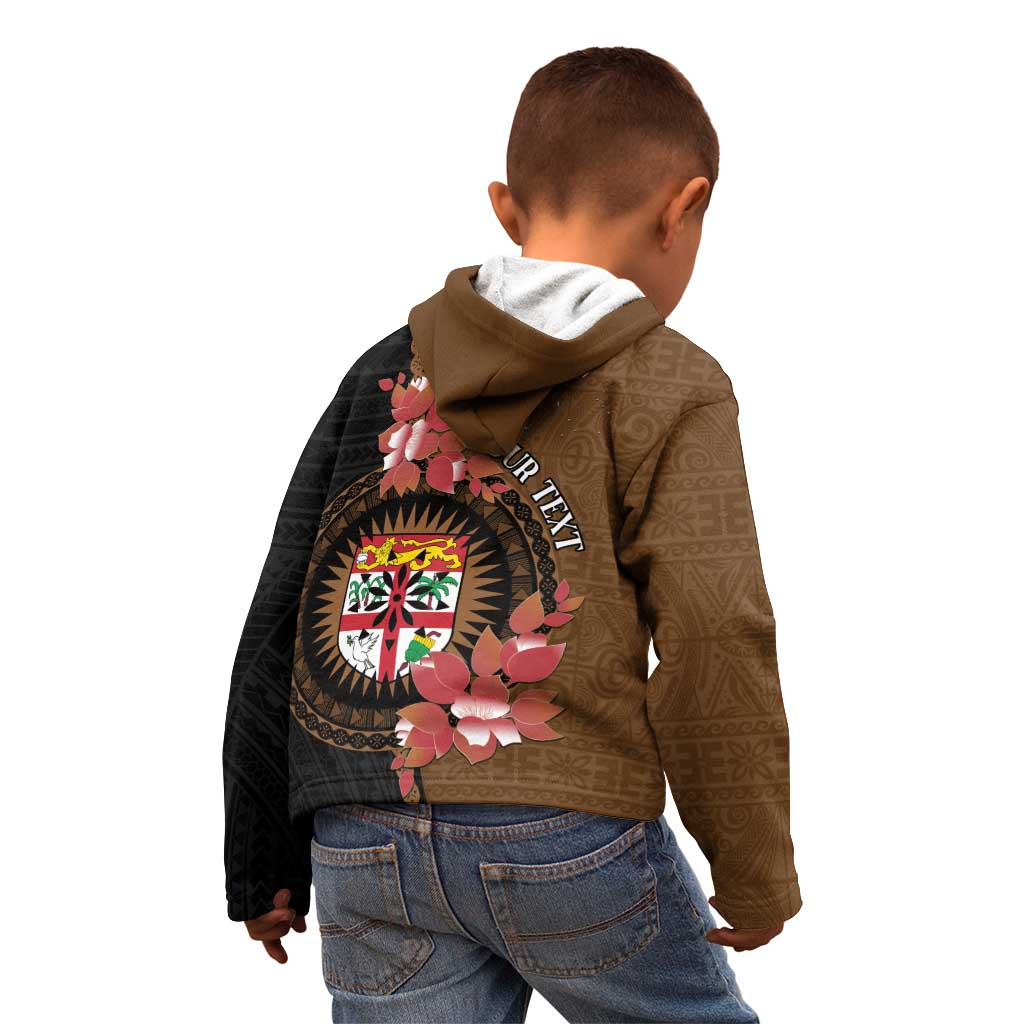 Personalised Fiji Day Kid Hoodie Fijian Tapa Pattern Mix Tagimoucia - Brown Version