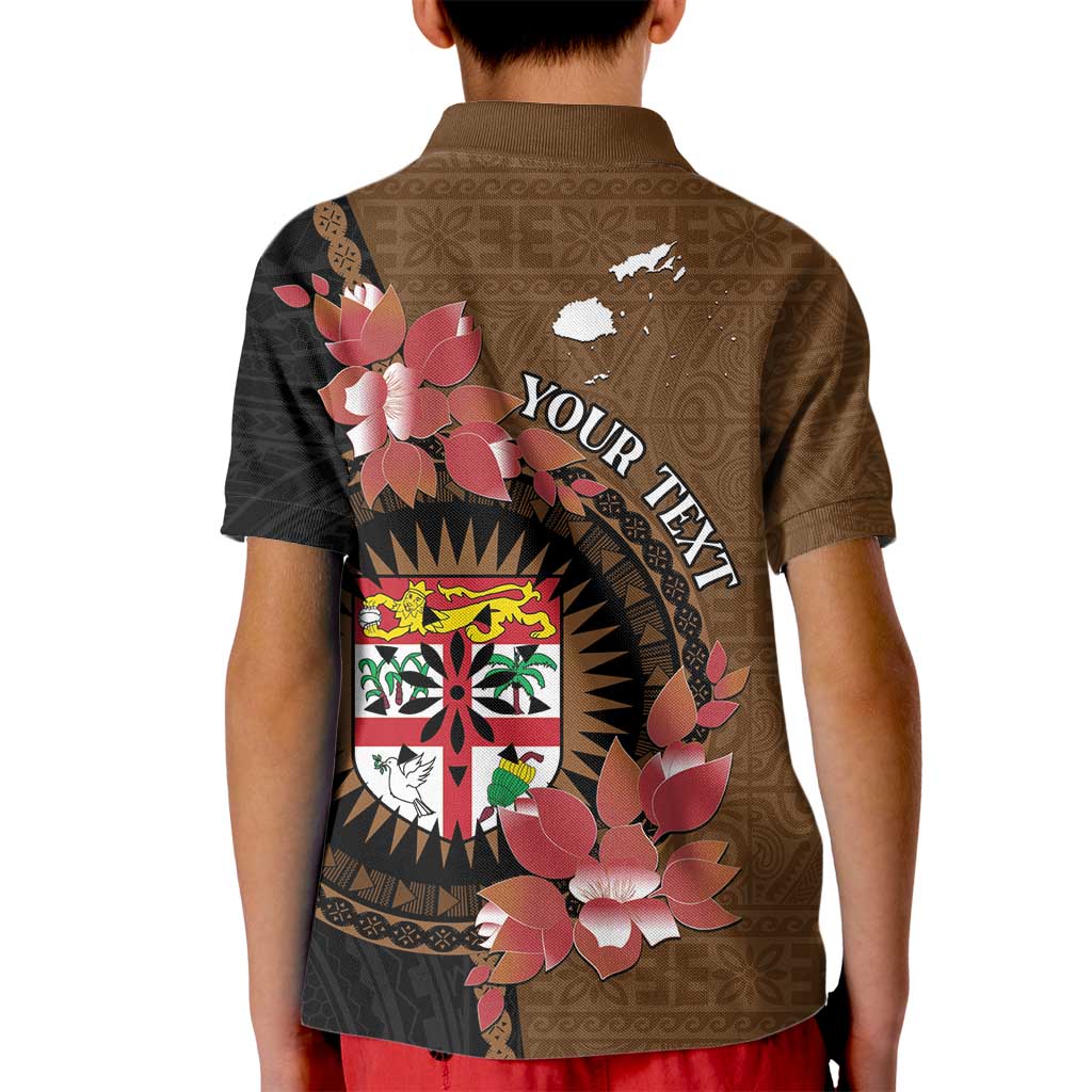 Personalised Fiji Day Kid Polo Shirt Fijian Tapa Pattern Mix Tagimoucia - Brown Version LT14 - Polynesian Pride