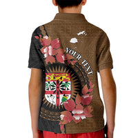 Personalised Fiji Day Kid Polo Shirt Fijian Tapa Pattern Mix Tagimoucia - Brown Version LT14 - Polynesian Pride