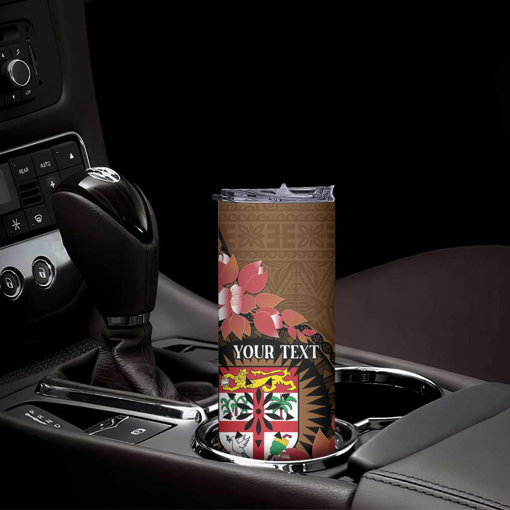 Personalised Fiji Day Skinny Tumbler Fijian Tapa Pattern Mix Tagimoucia - Brown Version