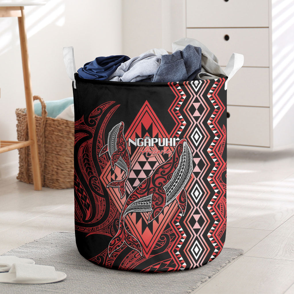 Aotearoa Iwi Ngapuhi Laundry Basket NZ Maori Humpback Whale Taniko Motifs LT14 Red - Polynesian Pride